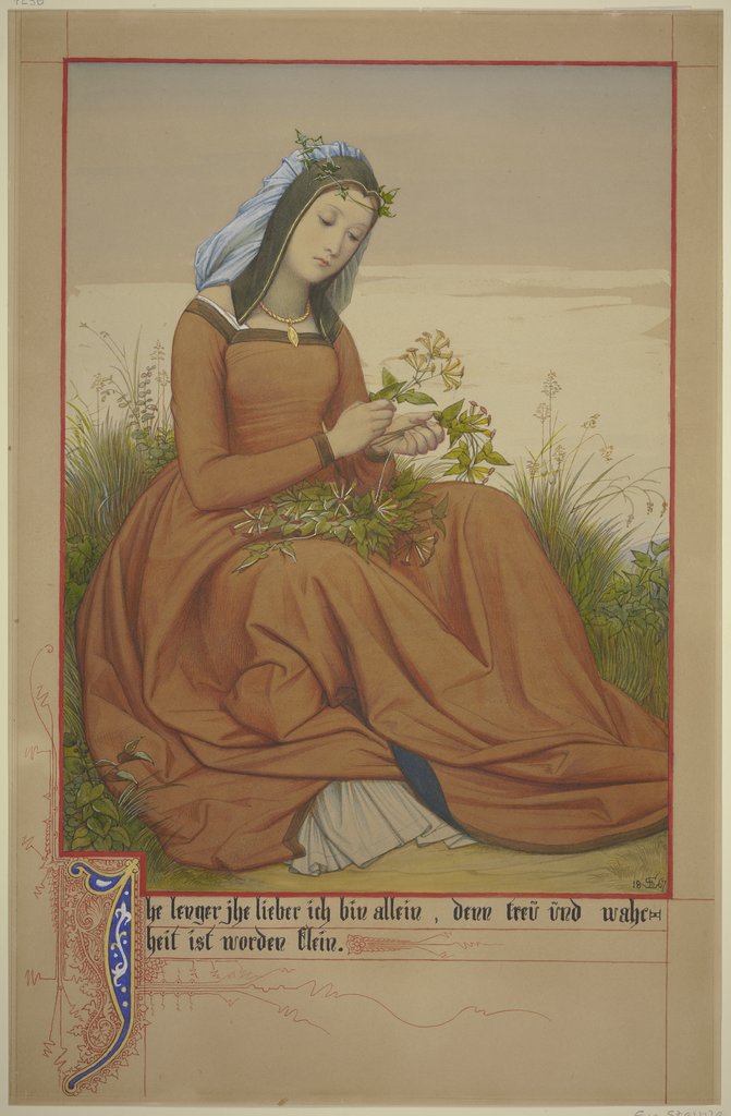 Junge Frau, einen Blumenstrauß bindend, Edward von Steinle