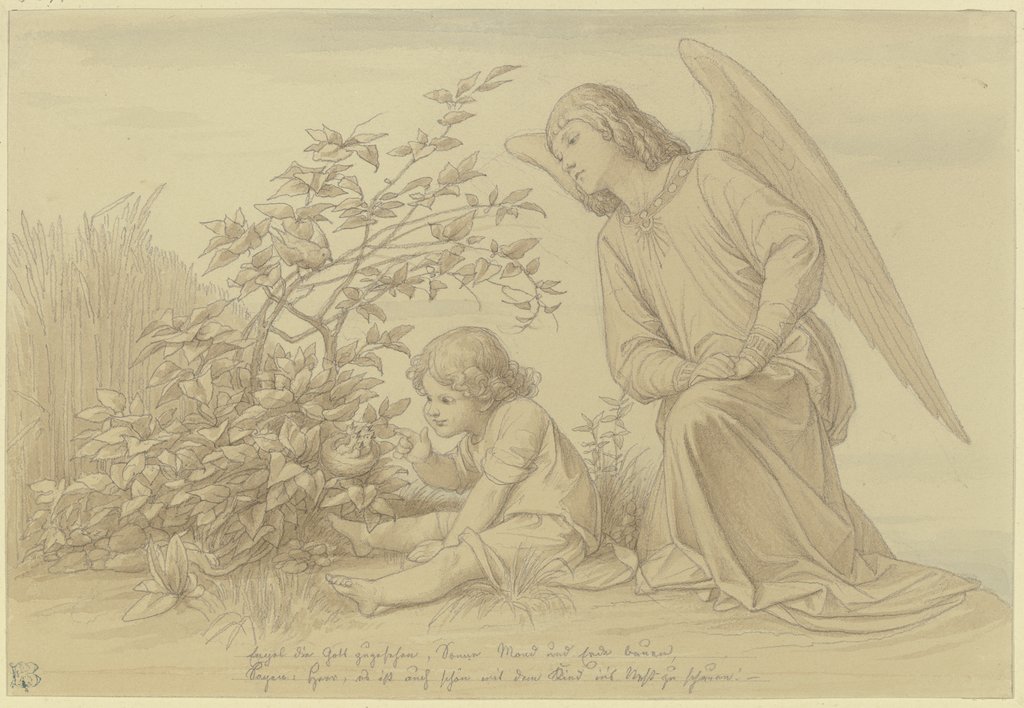 Kind und Engel in ein Nest schauend, Edward von Steinle
