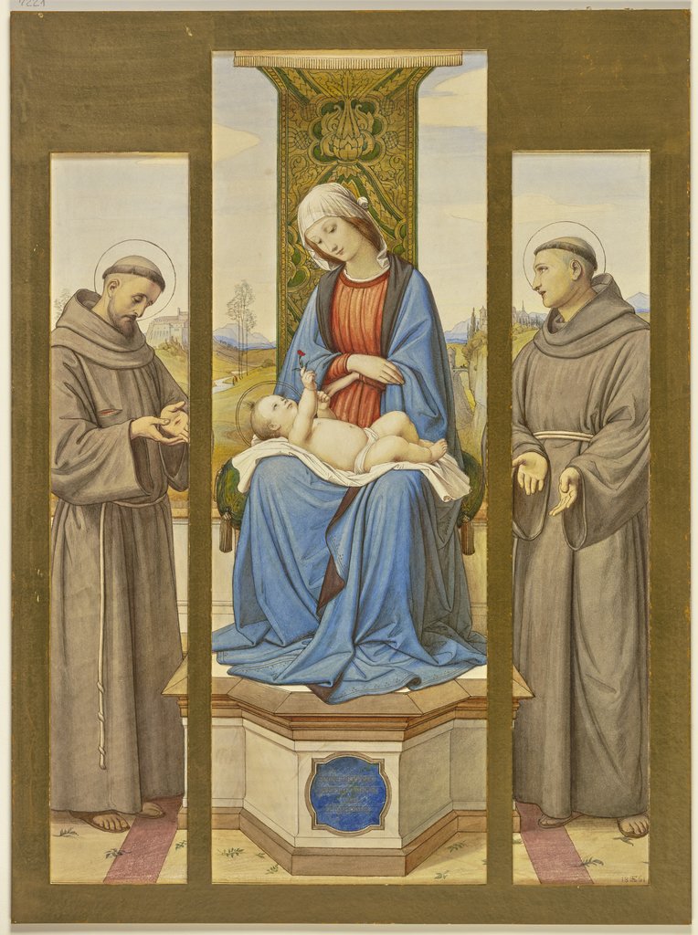 Madonna auf dem Thron, daneben die Heiligen Franziscus und Antonius, als Triptychon, Edward von Steinle