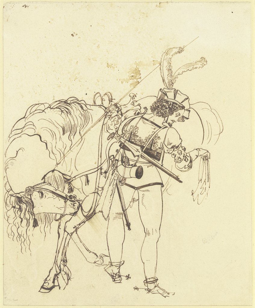 Ein vom Pferd abgestiegener Ritter, ein Tuch aufhebend, Carl Philipp Fohr