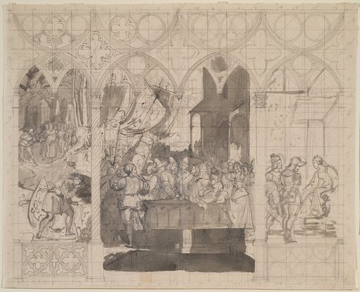 Entwurf zu einem Triptychon mit Szenen aus dem Nibelungenlied