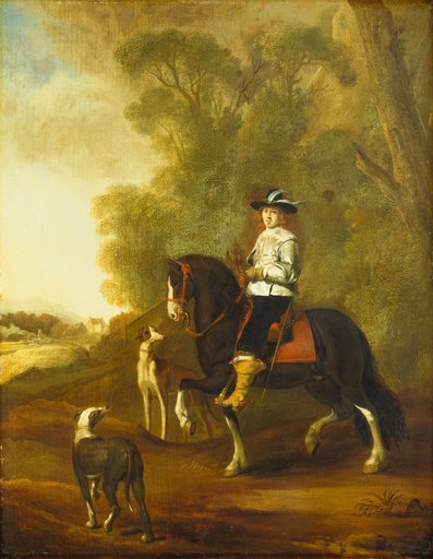Bildnis eines Reiters mit zwei Hunden