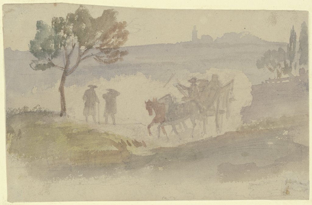 Landschaft mit zwei Spaziergängern und einem Leiterwagen, Carl Philipp Fohr;   ?