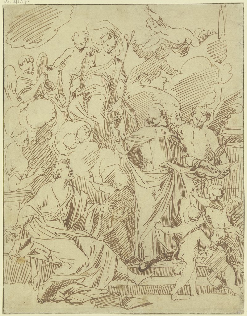 Maria und zwei Heilige von vielen Engeln umgeben, Domenichino