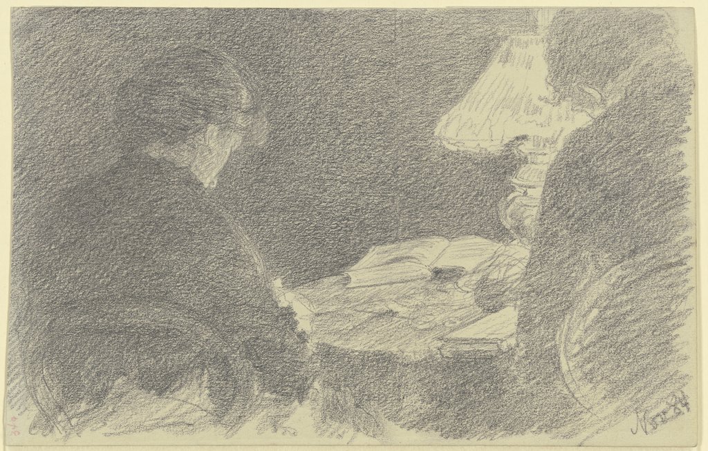 Mary und Emma Eysen unter einer Tischlampe, Louis Eysen
