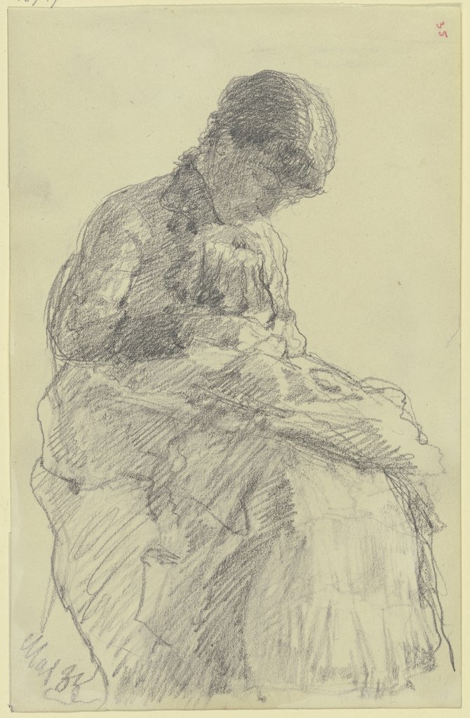 Sitzende Frau beim Handarbeiten, Louis Eysen