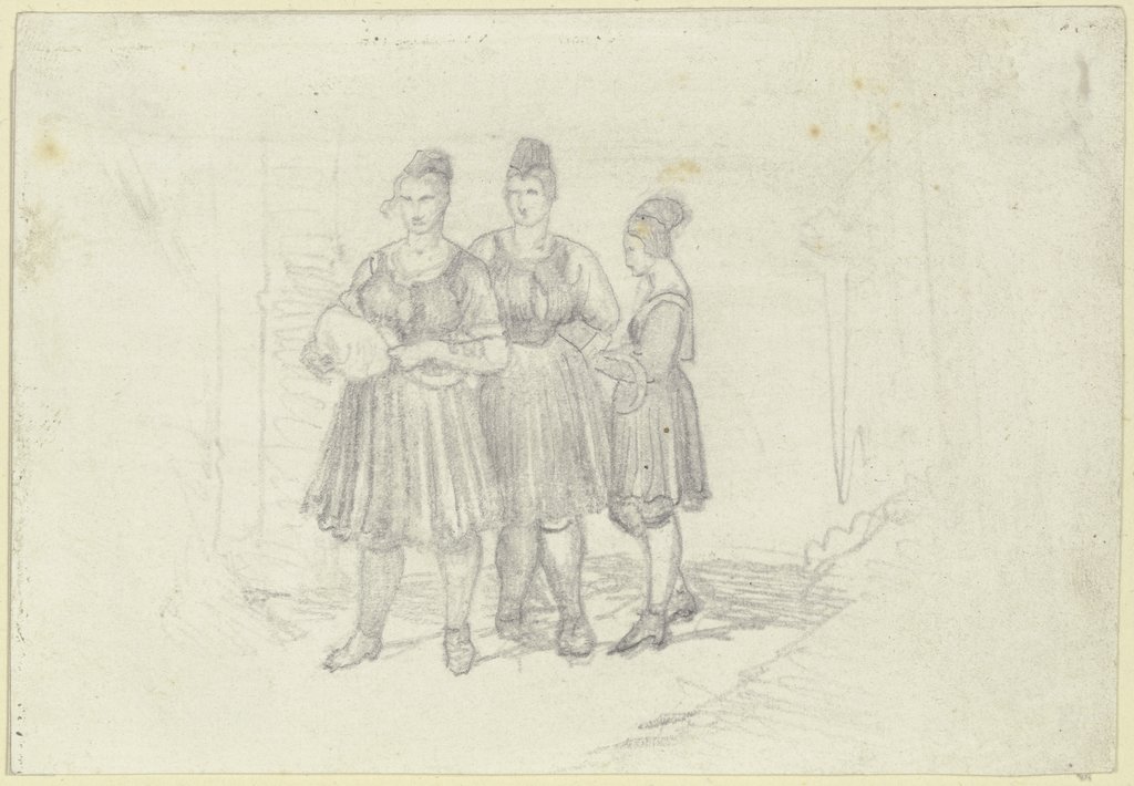 Drei Bauernmädchen in oberhessischer Tracht, Carl Engel