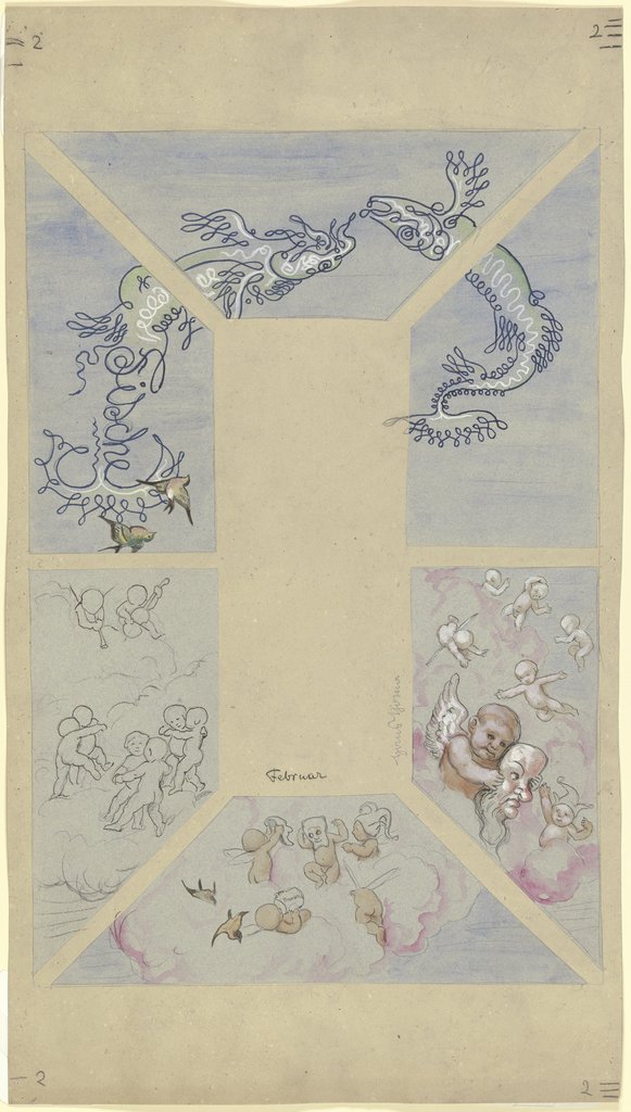 Februar. Entwurf zur Decke im Café Bauer, bestehend aus sechs Teilen, Hans Thoma