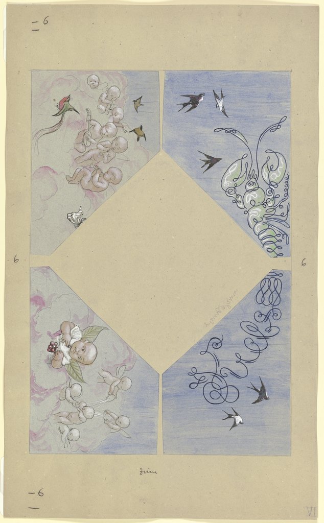 Juni. Entwurf zur Decke im Café Bauer, bestehend aus vier Teilen, Hans Thoma