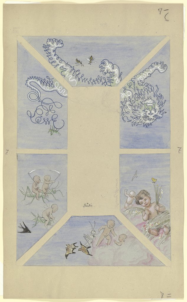 "July". Design for a Ceiling Painting for the Café Bauer (6 parts), Hans Thoma