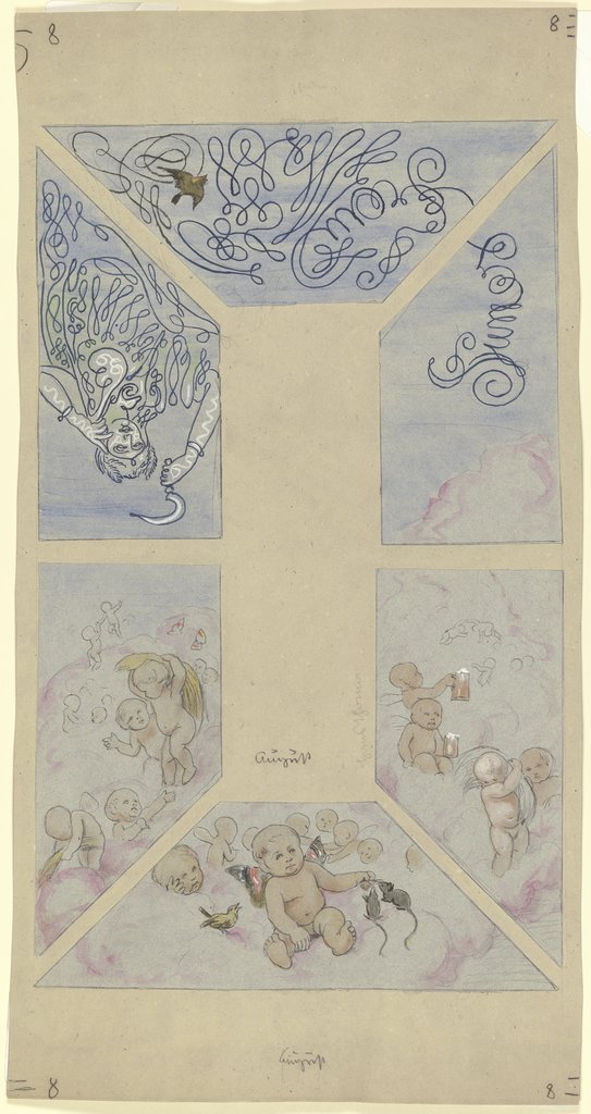 August. Entwurf zur Decke im Café Bauer, bestehend aus sechs Teilen, Hans Thoma
