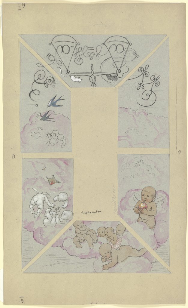 September. Entwurf zur Decke im Café Bauer, bestehend aus sechs Teilen, Hans Thoma