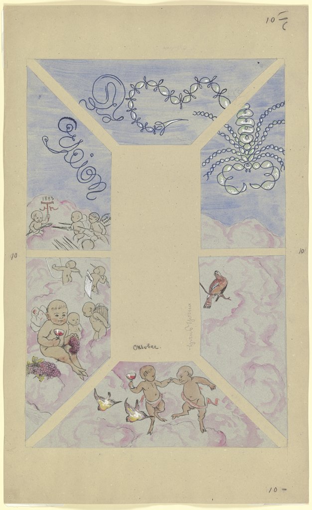 Oktober. Entwurf zur Decke im Café Bauer, bestehend aus sechs Teilen, Hans Thoma