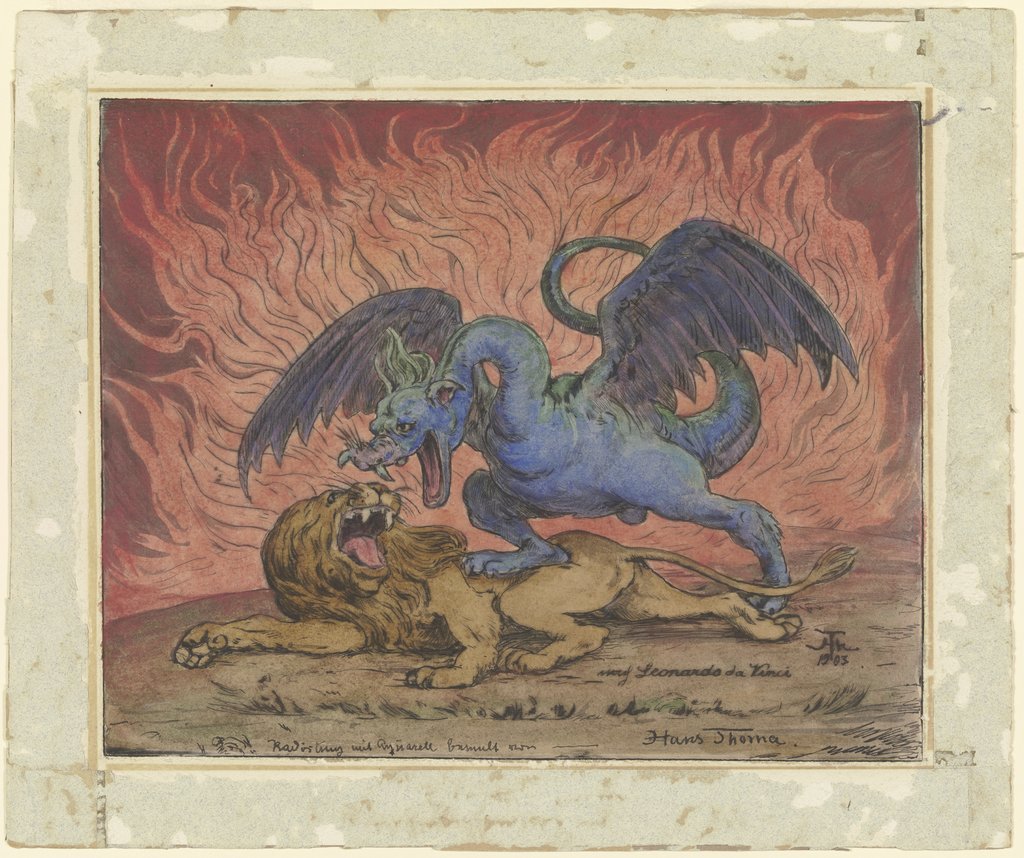 Dragon and Lion, Hans Thoma, after Leonardo da Vinci