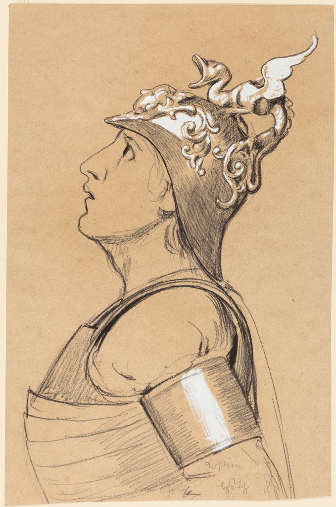 Valkyrie (Costume Study for Bayreuth) Head with Helmet, Hans Thoma