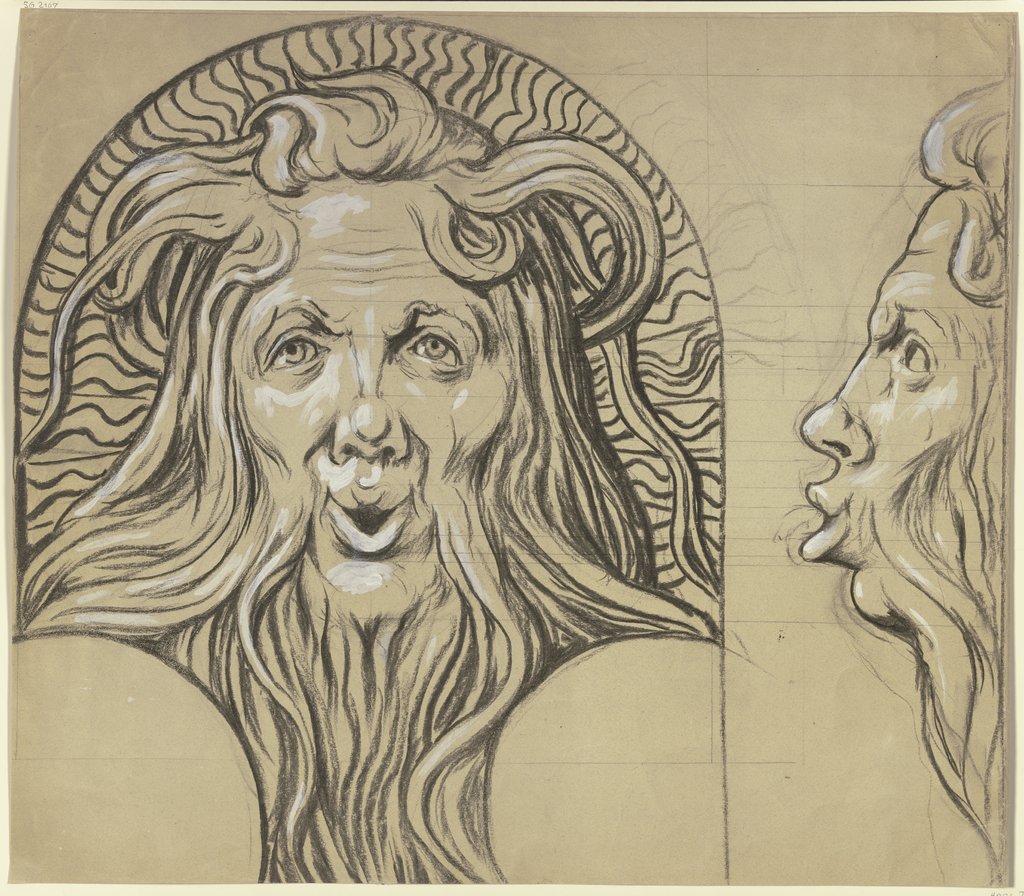 Satyrkopf (Entwurf für einen Majolikabrunnenkopf), Hans Thoma