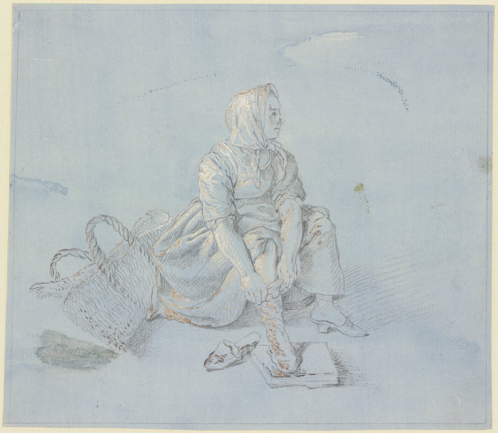 Mädchen, einem Strumpf oder Stiefel anziehend, Francesco Londonio