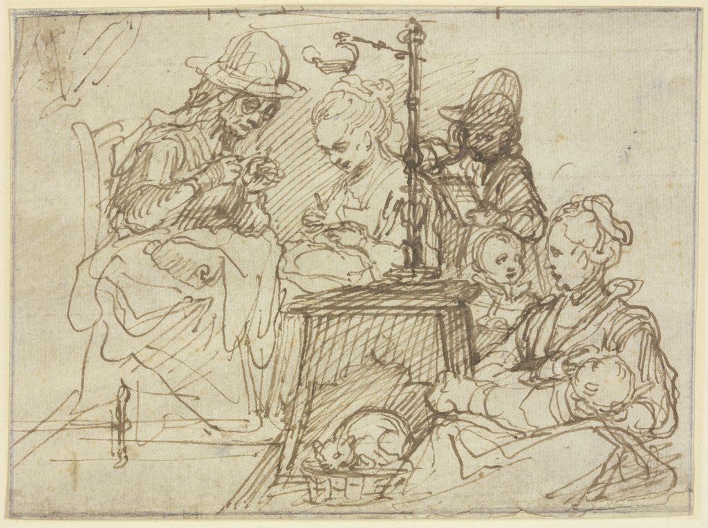Häusliche Familienszene im Schein einer Lampe, Giovanni Battista Galestruzzi;   ?