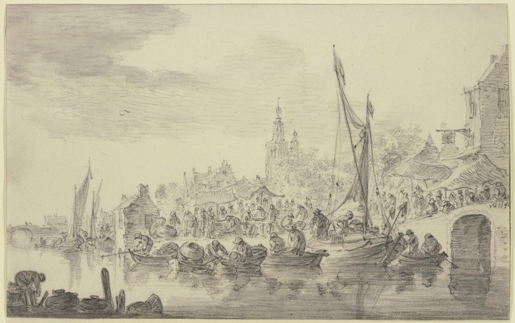Market at the riverside, Jan van Goyen