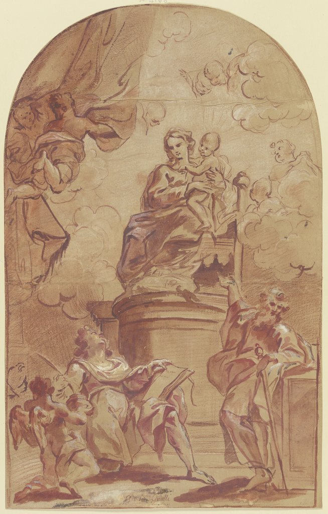 Maria auf dem Throne, dabei der Heilige Paulus und der Heilige Matthäus mit dem Engel, Giovanni Battista Gaulli