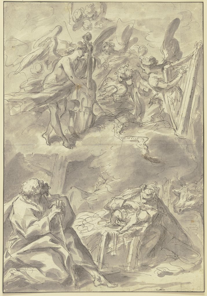 Christi Geburt, oben musizierende Engel, Giovanni Battista Gaulli;   ?
