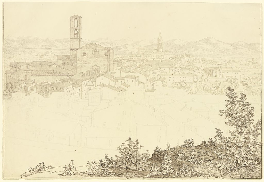 Ansicht der Stadt Perugia, von einer Anhöhe aus gesehen, Friedrich Maximilian Hessemer