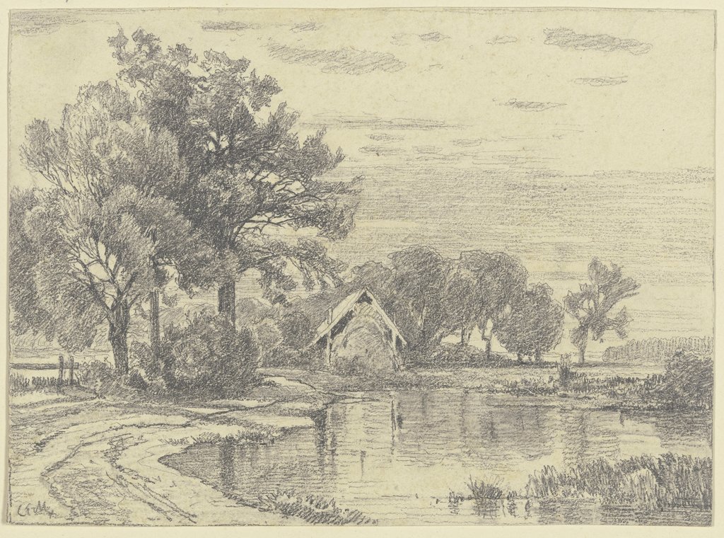 Eine Hütte an einem Teich, Carl Ernst Morgenstern