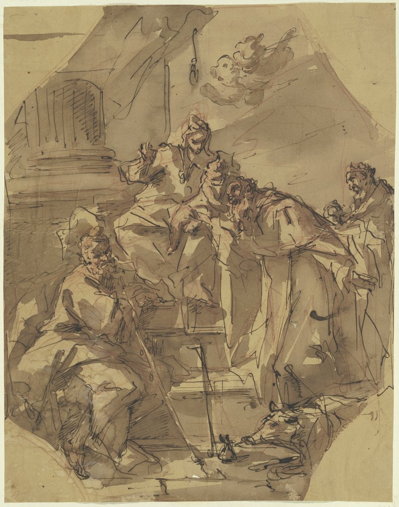 Thronende Madonna mit Kind mit drei Heiligen, unter ihnen Antonius Abbas, Filippo Abbiati;   ?