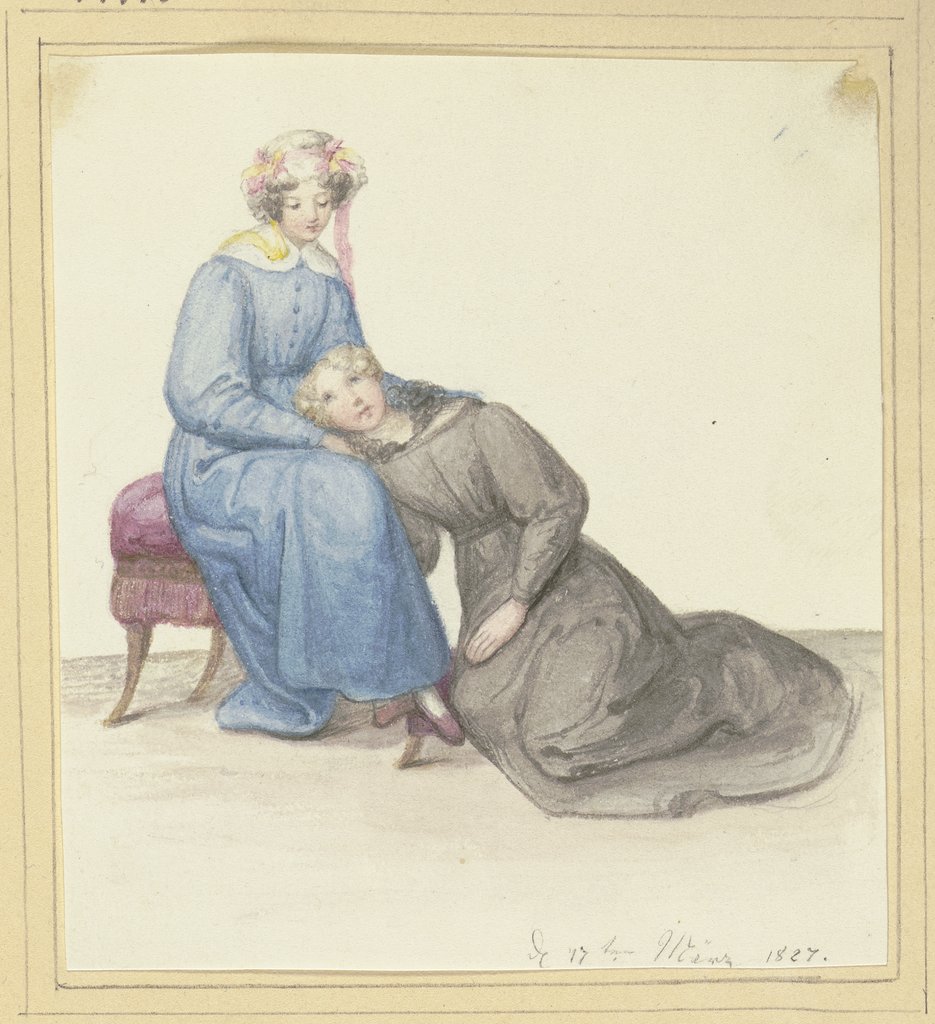 Sitzende Mutter, an ihren Schoß gelehnt ein junges Mädchen, Marie Ellenrieder