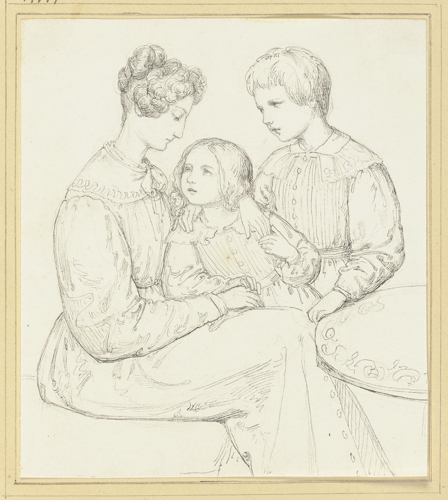 Familienbild: Sitzende Mutter mit Sohn und Tochter, Marie Ellenrieder