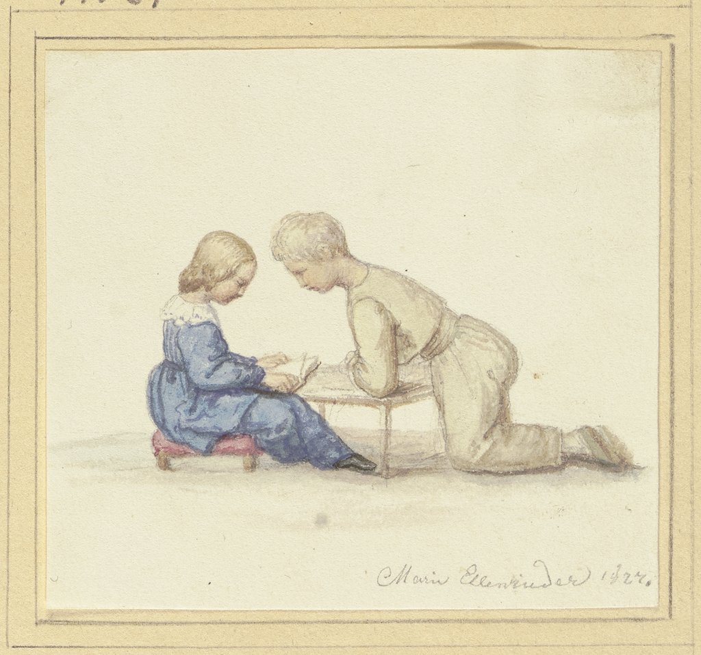 Betendes kleines Mädchen, vor dem Bruder sitzend, Marie Ellenrieder