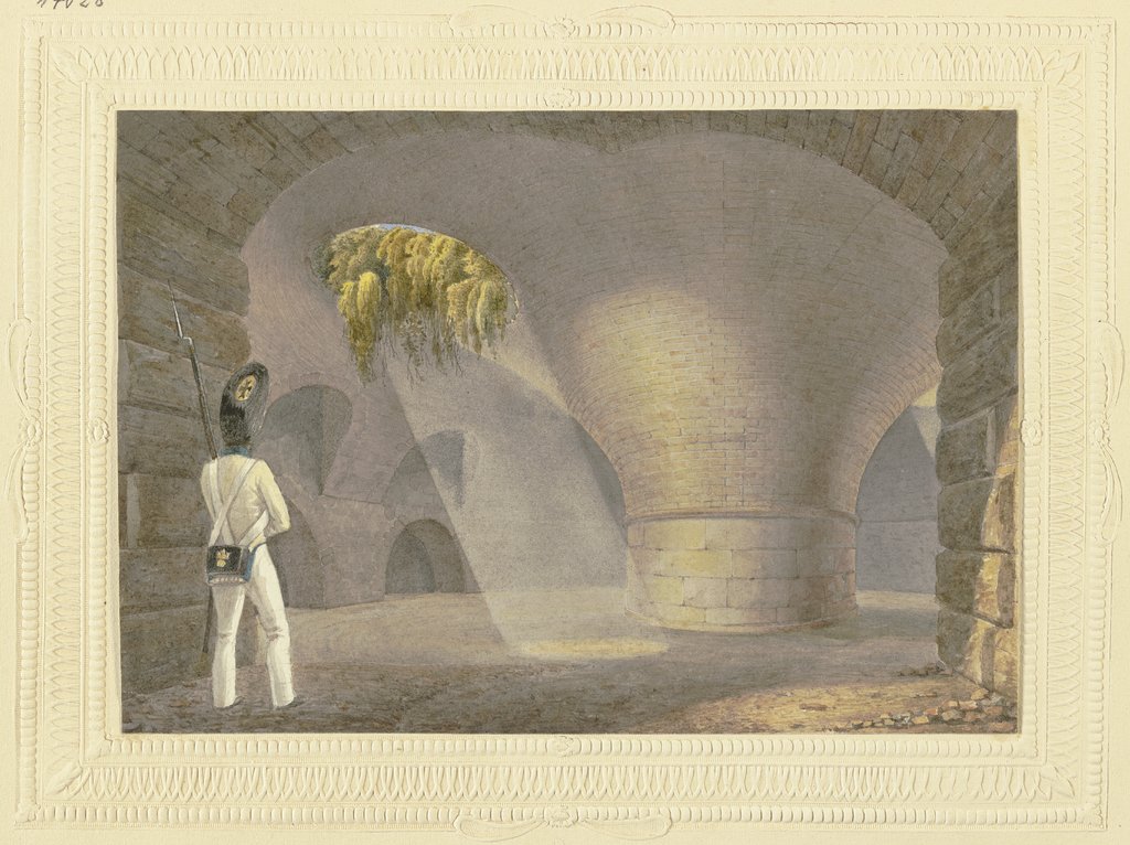 Unterirdisches Gewölbe mit Wachposten, Georg von Krieg