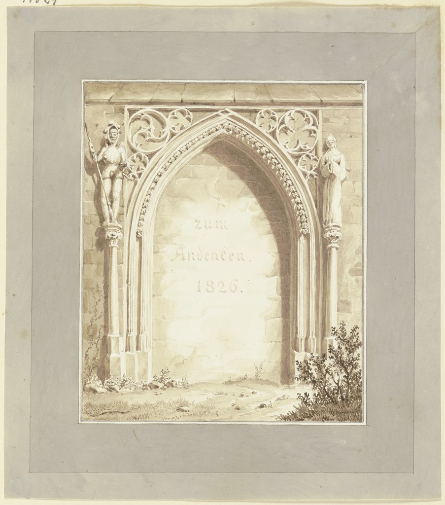 Zugemauertes gotisches Portal mit der Inschrift: zum Andenken 1826, Josef von Stockhorn