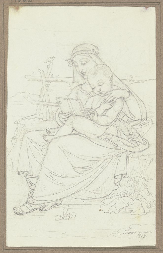 Maria auf einer Rasenbank, mit dem Jesuskind lesend, Johann Baptist Kirner