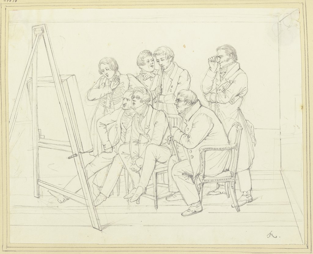 Das Gutachten: Sieben Herren, ein Gemälde betrachtend, Friedrich Moosbrugger