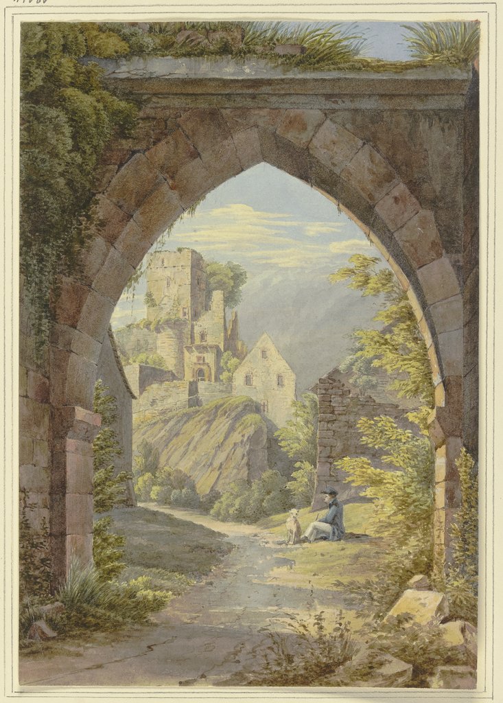 Gotischer Bogen mit Durchblick auf eine Burg, Georg von Krieg