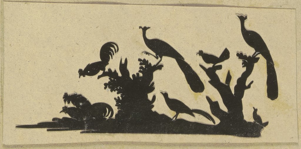Zwei Pfauen und weitere Vögel, Deutsch, 19. Jahrhundert