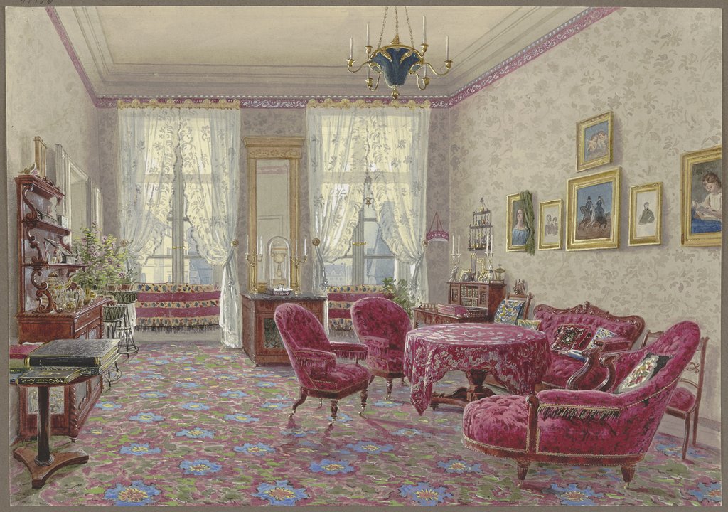 Zimmer mit roten Möbeln, Deutsch, 19. Jahrhundert