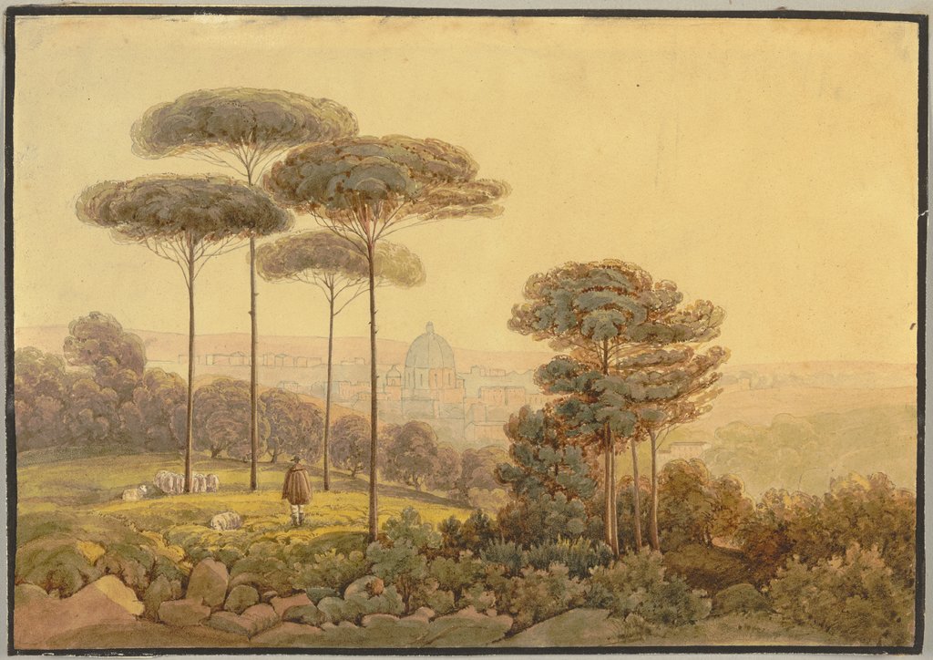 Blick auf Florenz von einer mit Bäumen bewachsenen Anhöhe, German, 19th century