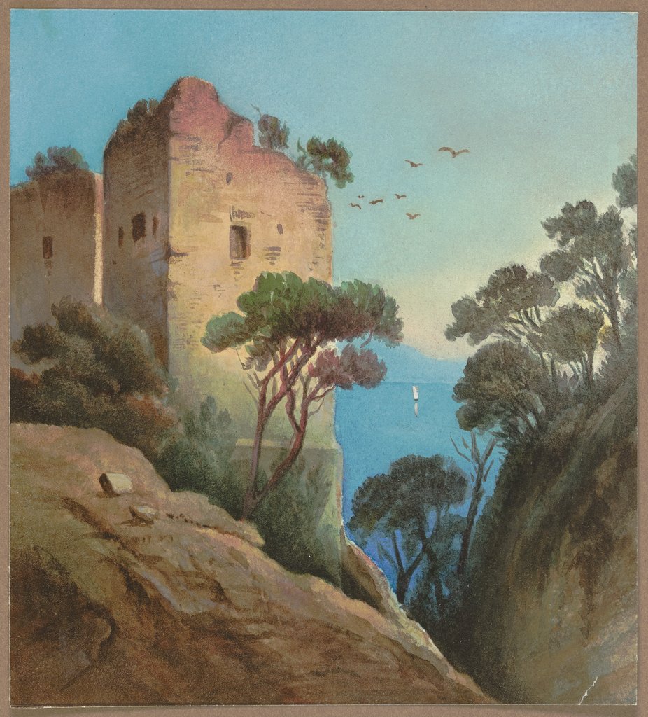 Turmruine mit Blick auf die See (Golf von Neapel?), Deutsch, 19. Jahrhundert