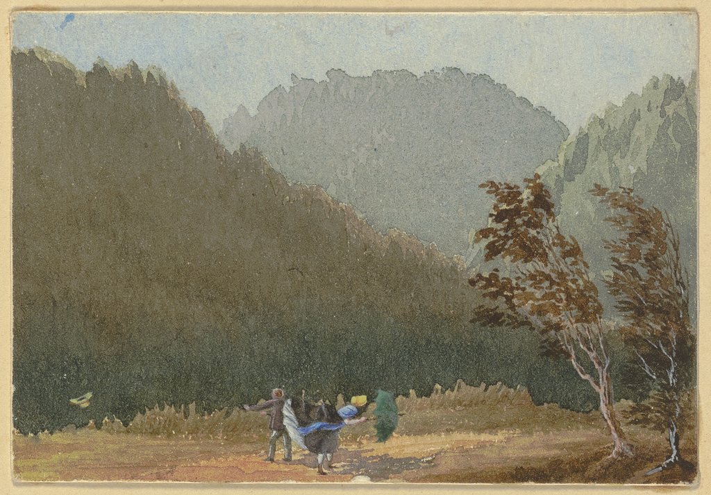 Der Sturm: Spaziergänger im Gebirge vom Sturm überrascht, German, 19th century