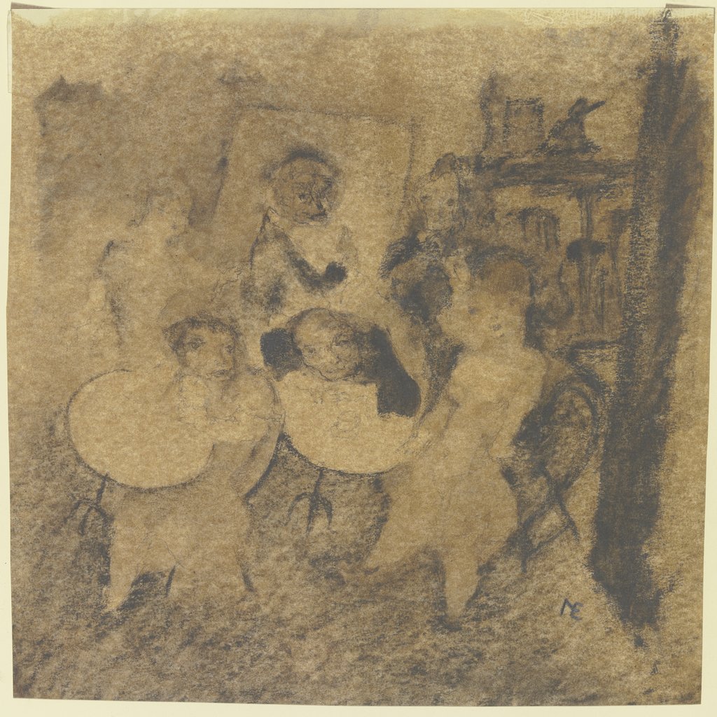 Group of figures in the café, Unknown, 20th century
