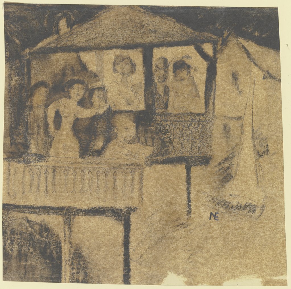 Group of figures on a balcony, Unknown, 20th century