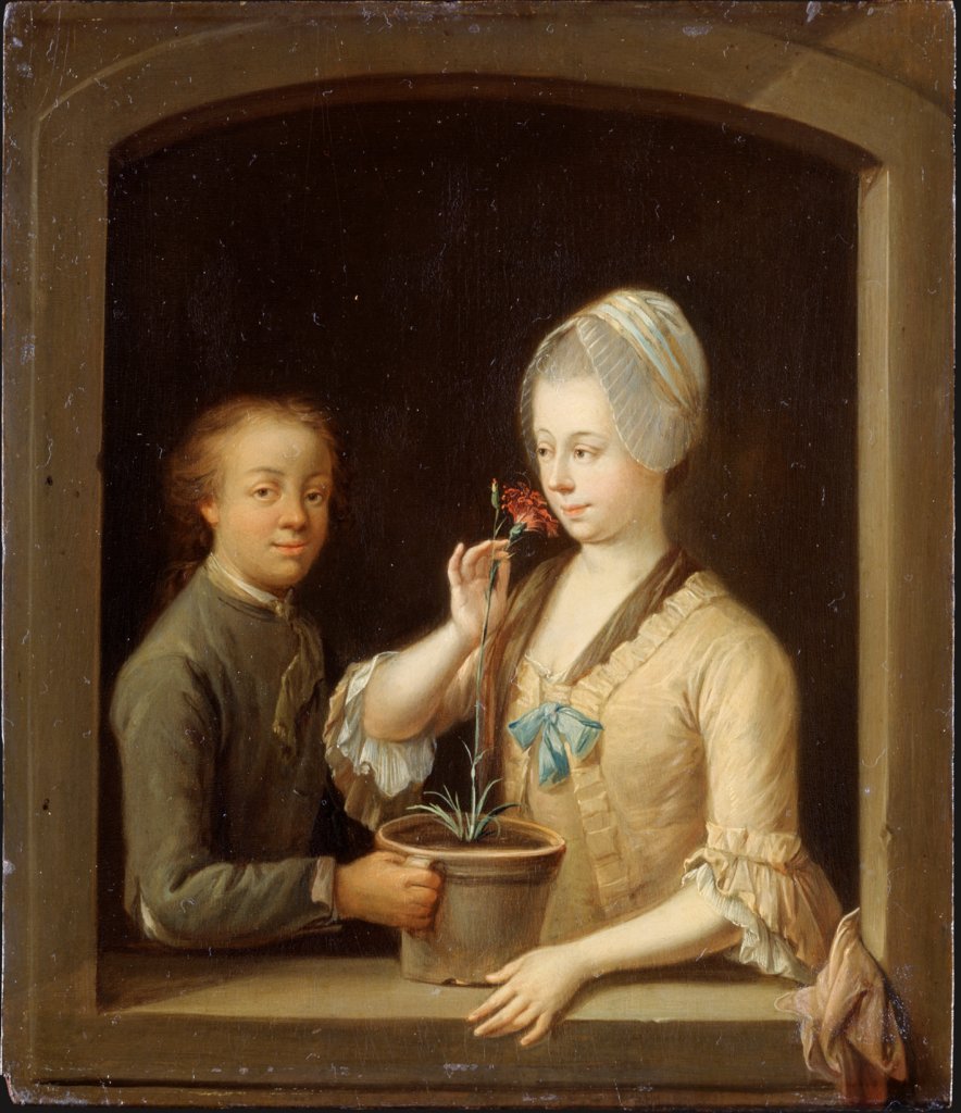 Frau und junger Mann am Fenster, Johann Andreas Herrlein