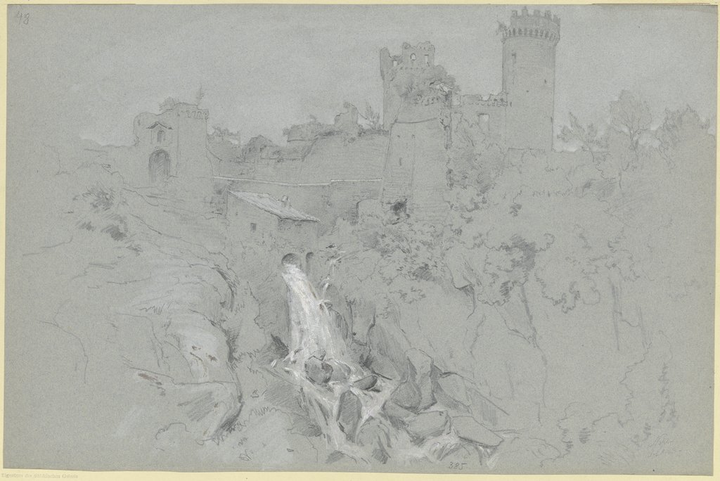 Ruinen von Nepi mit Wasserfalll, Adolf Hoeffler