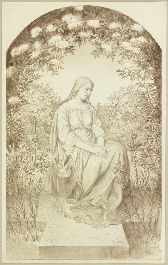 Irmela im Garten sitzend, Wilhelm Steinhausen