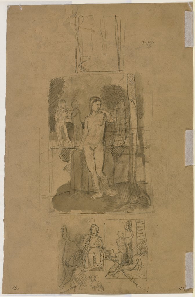 Sitzende und stehende Figuren, ein weiblicher Akt, Hans von Marées