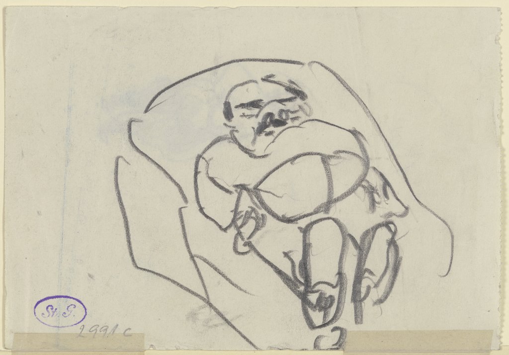 Ugi Battenberg schlafend auf der Couch (Karikatur), Max Beckmann