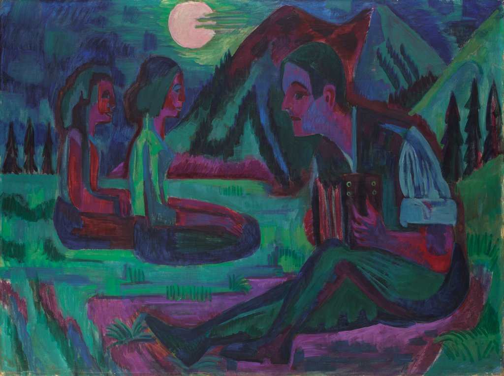 Mondnacht; Handorgler in Mondnacht, Ernst Ludwig Kirchner