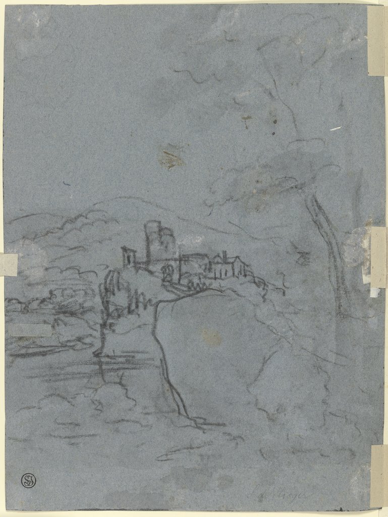 Burg auf einem Felssporn an einem Gewässer, Anthonie Waterloo